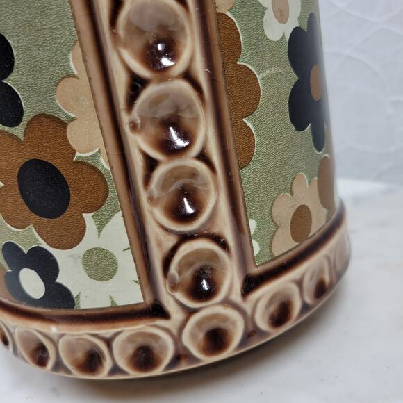 VTG McCoy USA Pottery Canister 10" Tan Green Ditsy Floral Daisy Ceramic Jar - Picture 9 of 16